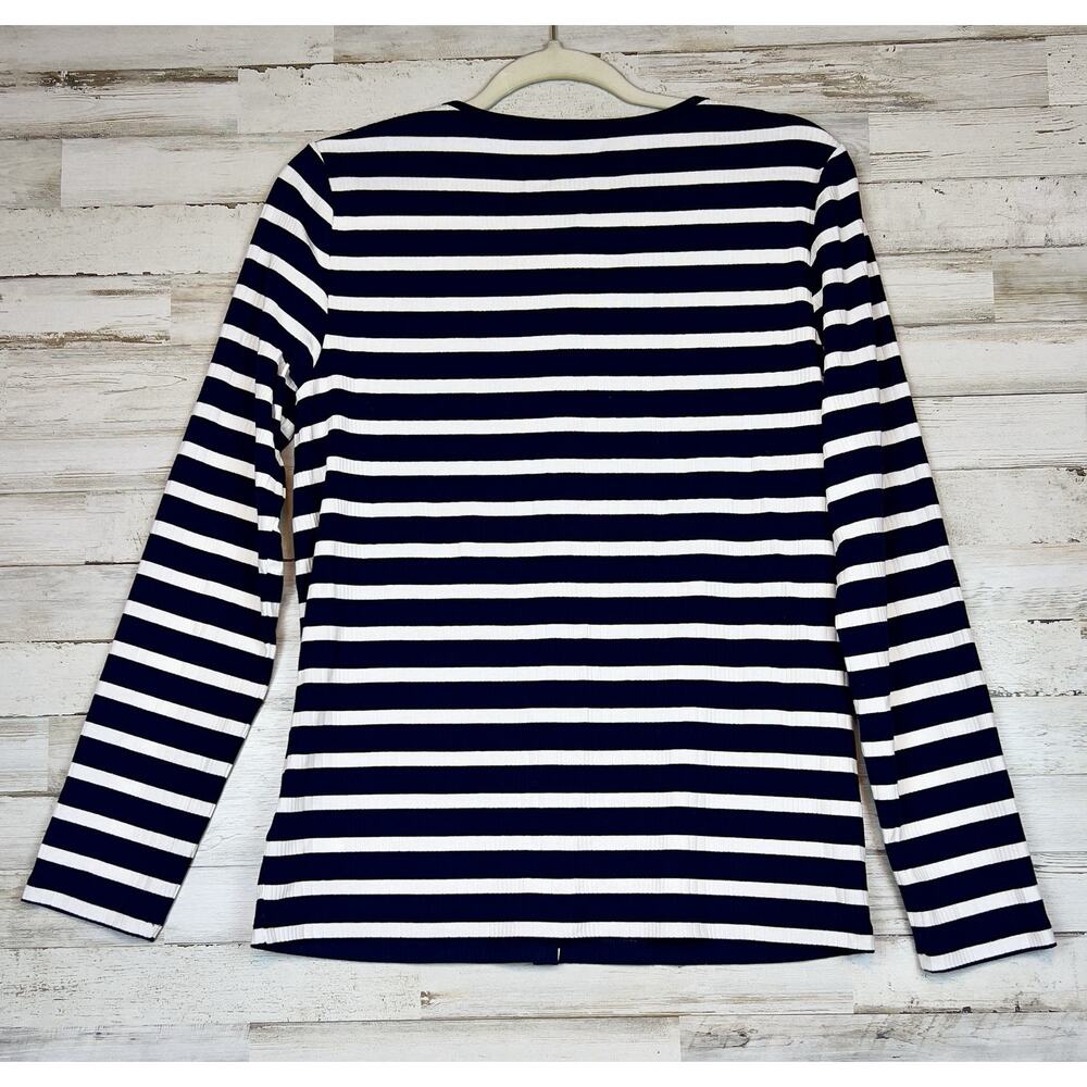 Talbots Navy White Stripe Button Front Cardigan S… - image 3